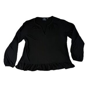 Maeve by Anthropologie‎ Peplum Top Women XL Black Long Sleeve V-Neck Cotton